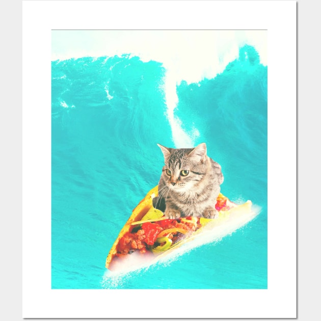 Kitty Cat Surfing Taco Wall Art by Random Galaxy